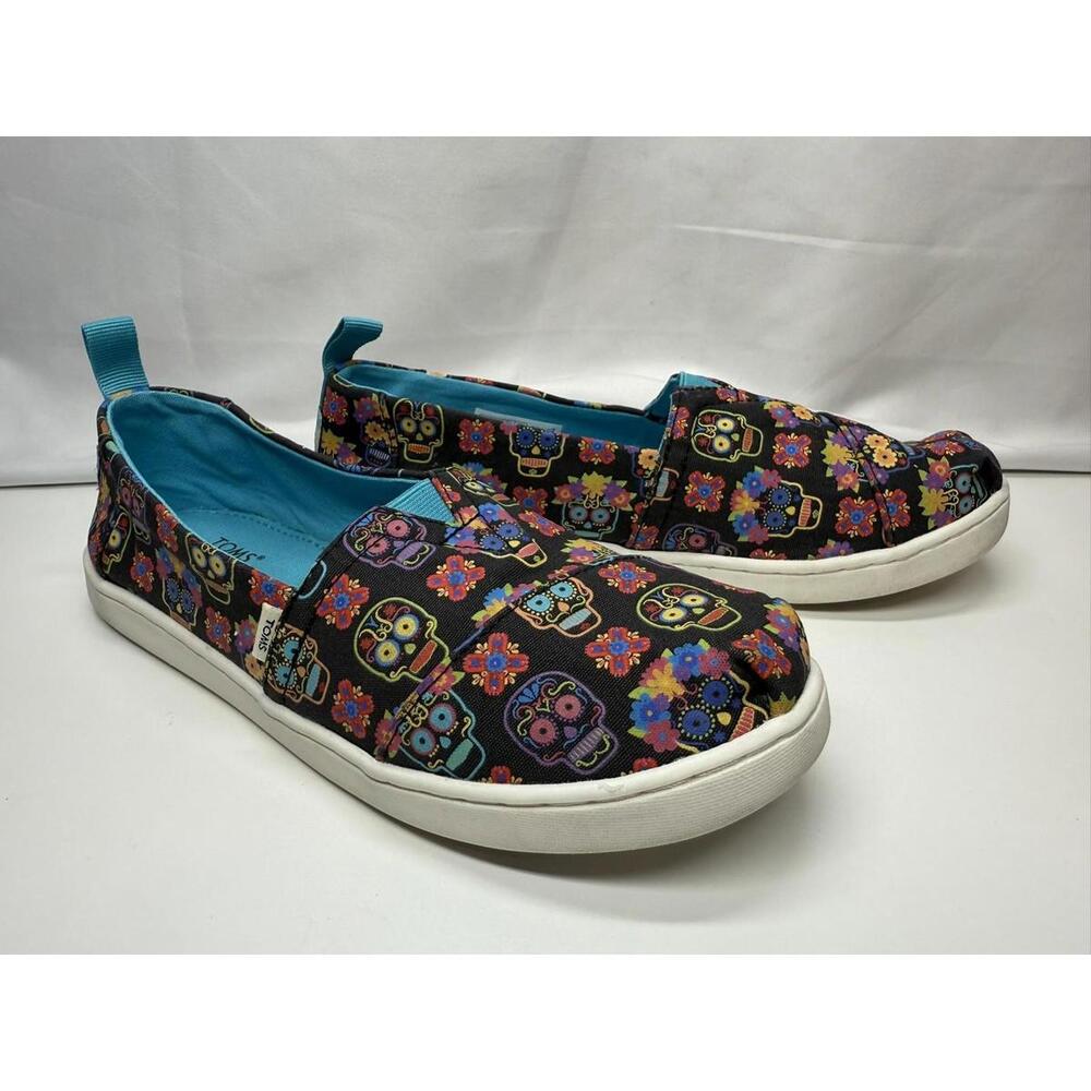 TOMS‎ Slip-On Shoes Womens Size 4 Floral Sugar Skull Canvas Flats Comfortable